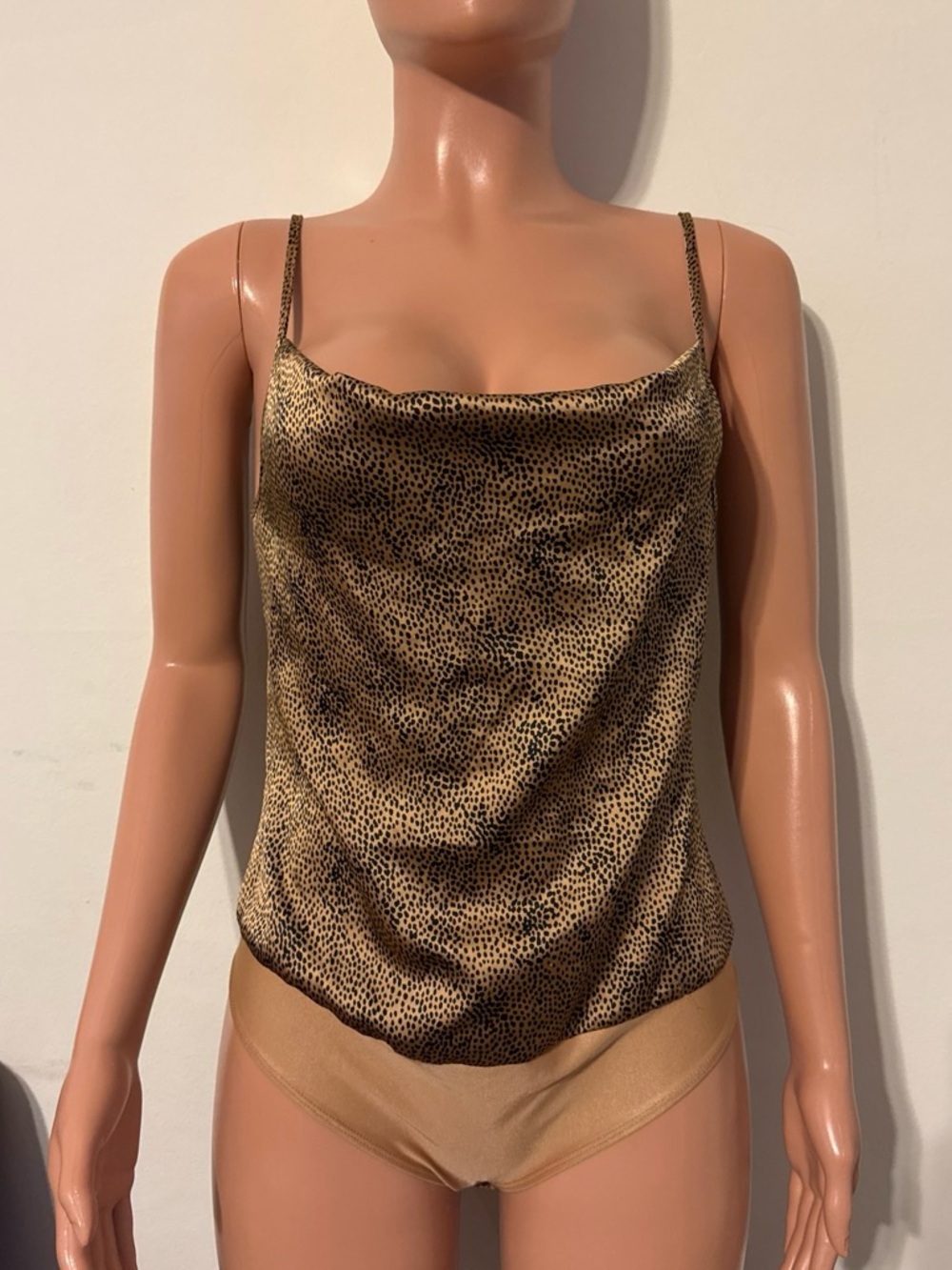 Sincerely Jules Leopard Print Satin Cowl Cami - Brown, Black